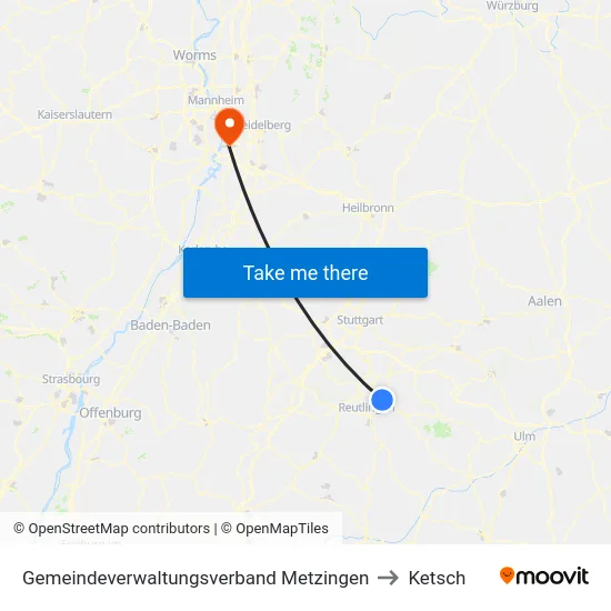 Gemeindeverwaltungsverband Metzingen to Ketsch map