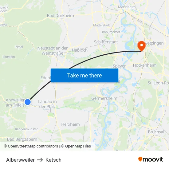 Albersweiler to Ketsch map