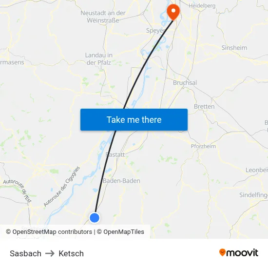 Sasbach to Ketsch map