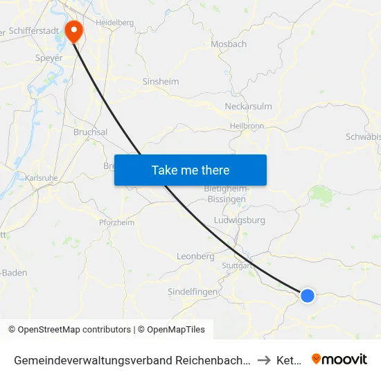 Gemeindeverwaltungsverband Reichenbach An Der Fils to Ketsch map