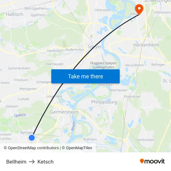 Bellheim to Ketsch map