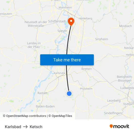 Karlsbad to Ketsch map