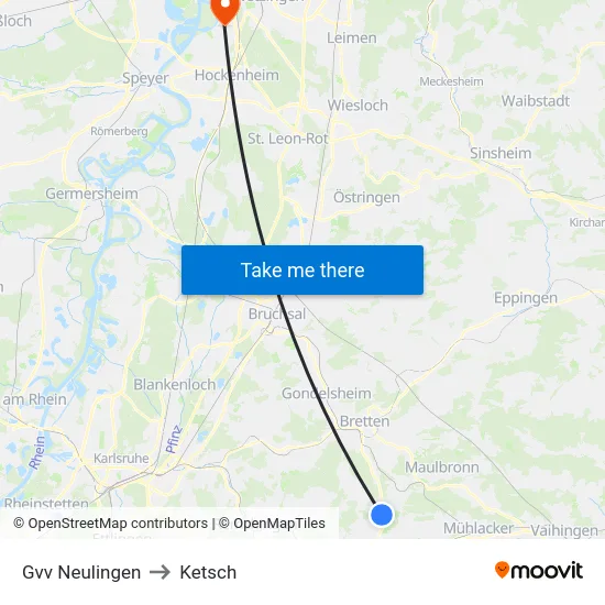 Gvv Neulingen to Ketsch map