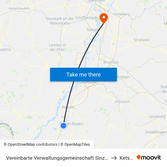 Vereinbarte Verwaltungsgemeinschaft Sinzheim to Ketsch map