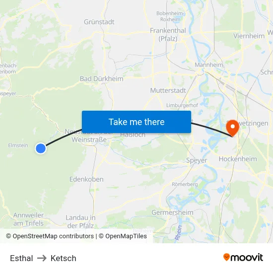 Esthal to Ketsch map