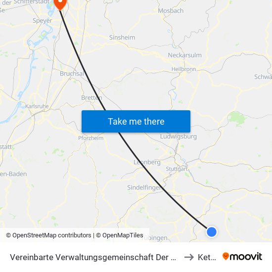 Vereinbarte Verwaltungsgemeinschaft Der Stadt Neuffen to Ketsch map