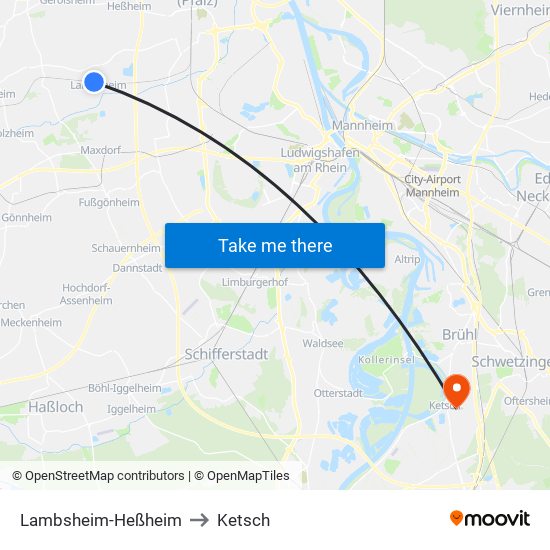 Lambsheim-Heßheim to Ketsch map