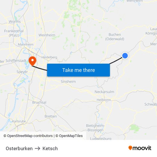 Osterburken to Ketsch map
