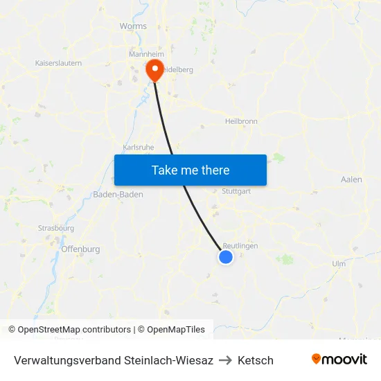 Verwaltungsverband Steinlach-Wiesaz to Ketsch map