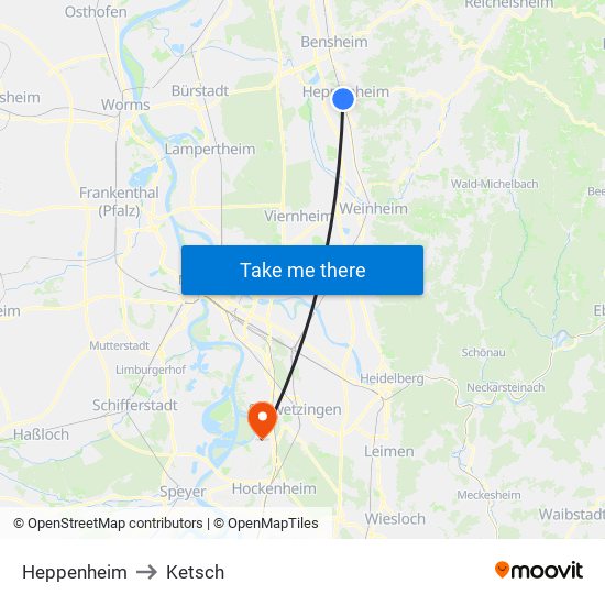 Heppenheim to Ketsch map