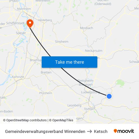 Gemeindeverwaltungsverband Winnenden to Ketsch map