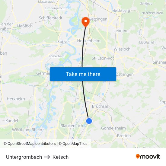 Untergrombach to Ketsch map