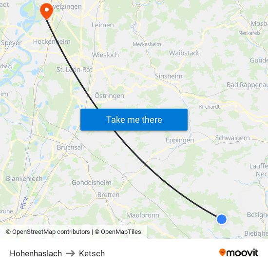 Hohenhaslach to Ketsch map