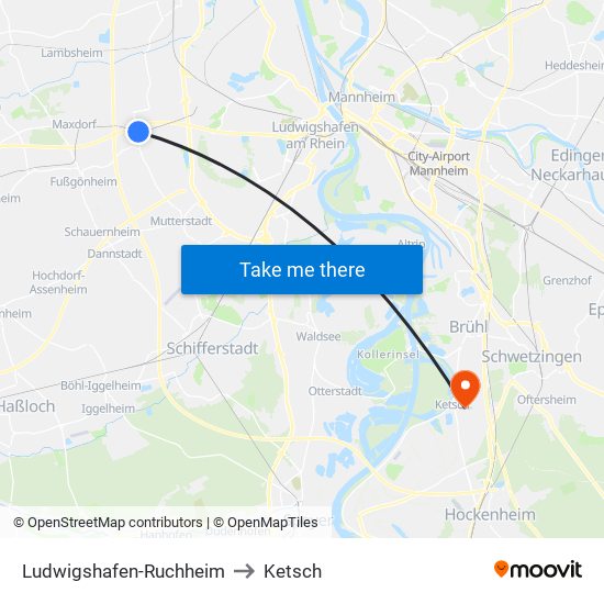 Ludwigshafen-Ruchheim to Ketsch map