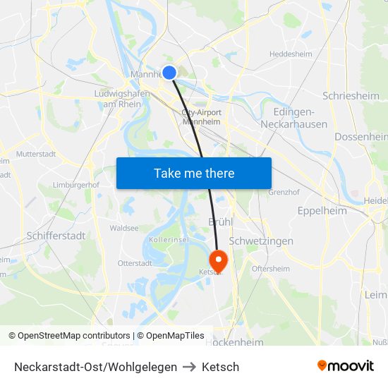 Neckarstadt-Ost/Wohlgelegen to Ketsch map