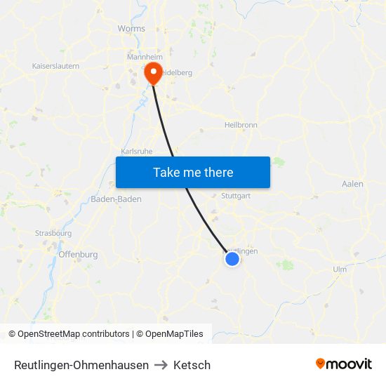 Reutlingen-Ohmenhausen to Ketsch map