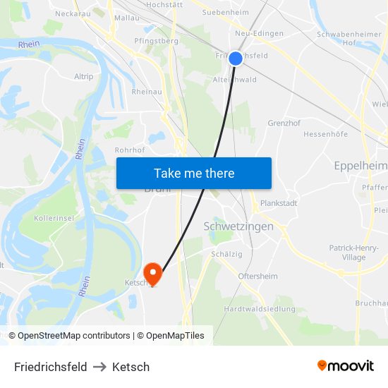 Friedrichsfeld to Ketsch map