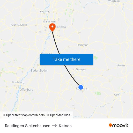 Reutlingen-Sickenhausen to Ketsch map