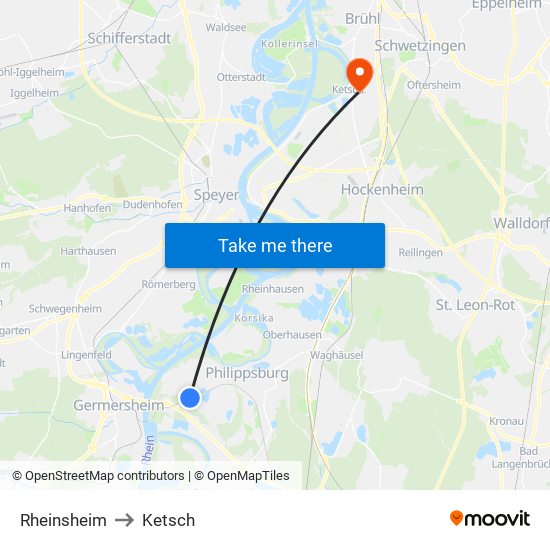 Rheinsheim to Ketsch map