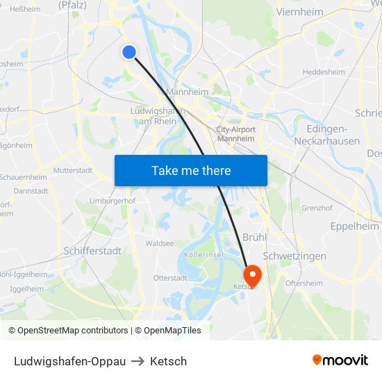 Ludwigshafen-Oppau to Ketsch map