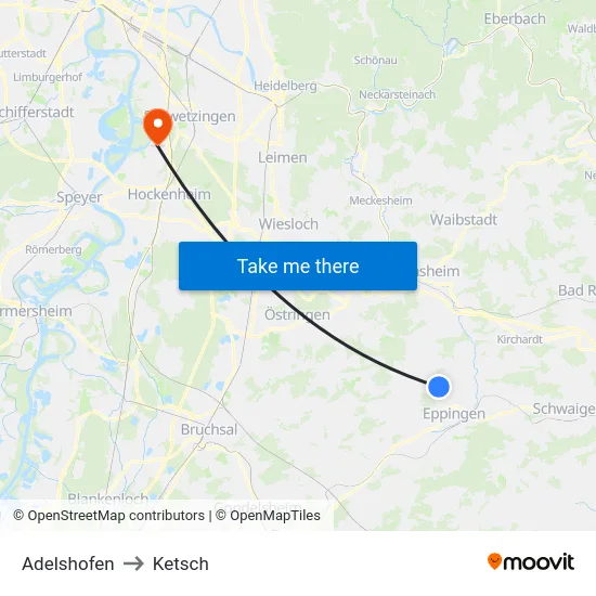 Adelshofen to Ketsch map