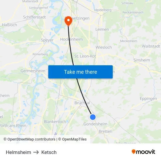 Helmsheim to Ketsch map
