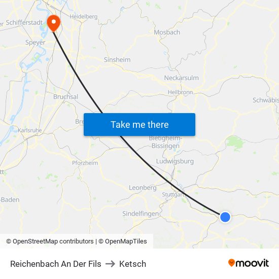 Reichenbach An Der Fils to Ketsch map