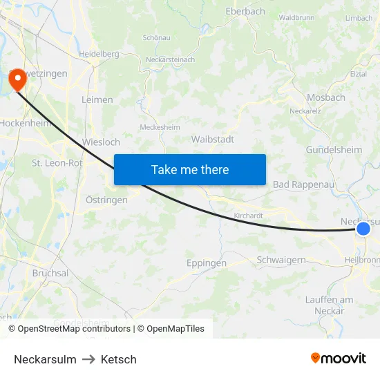Neckarsulm to Ketsch map