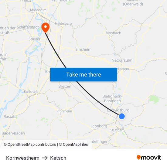 Kornwestheim to Ketsch map