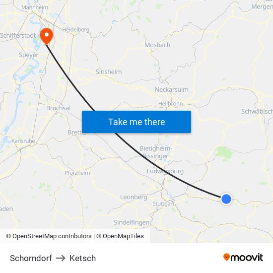 Schorndorf to Ketsch map