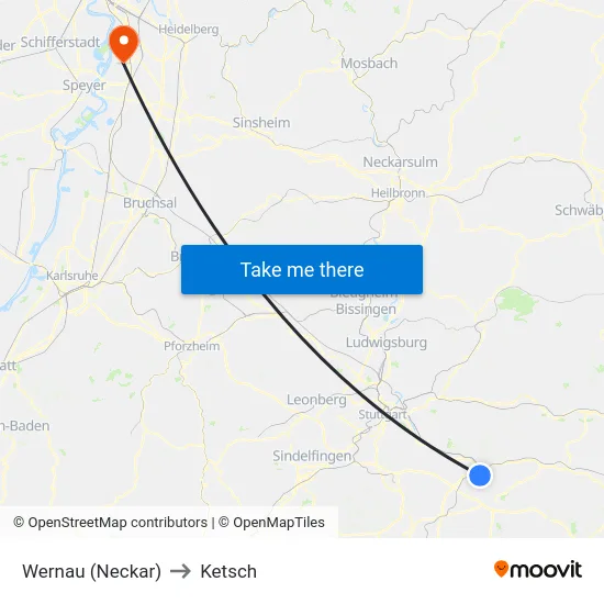 Wernau (Neckar) to Ketsch map