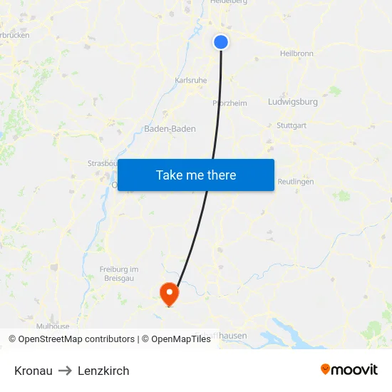 Kronau to Lenzkirch map