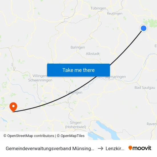 Gemeindeverwaltungsverband Münsingen to Lenzkirch map