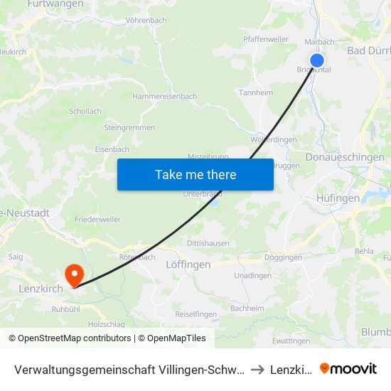 Verwaltungsgemeinschaft Villingen-Schwenningen to Lenzkirch map