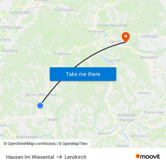 Hausen Im Wiesental to Lenzkirch map