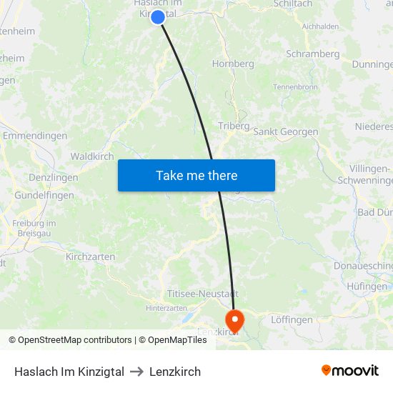 Haslach Im Kinzigtal to Lenzkirch map