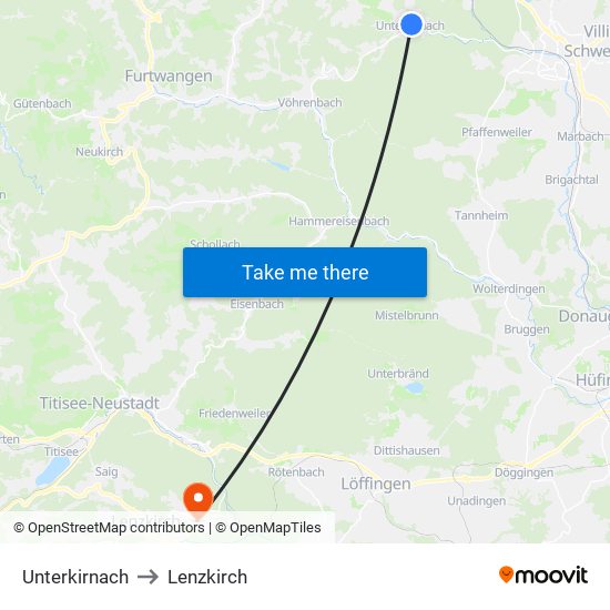 Unterkirnach to Lenzkirch map