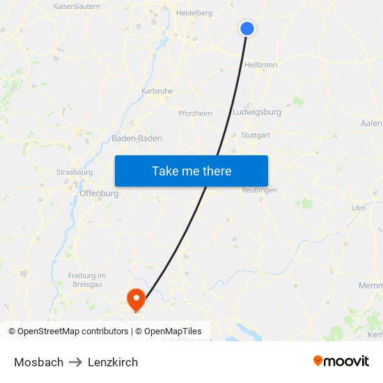 Mosbach to Lenzkirch map