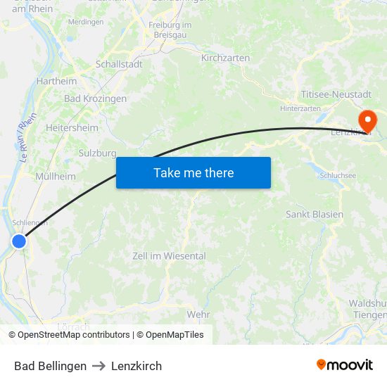 Bad Bellingen to Lenzkirch map