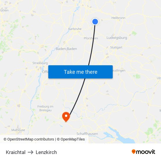 Kraichtal to Lenzkirch map