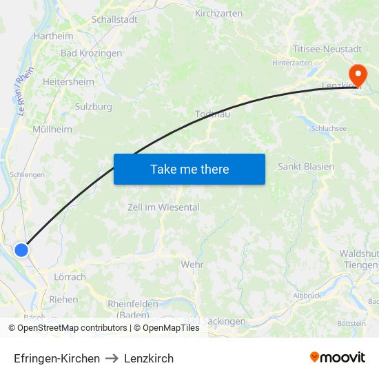 Efringen-Kirchen to Lenzkirch map