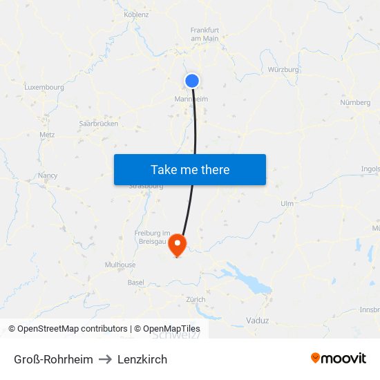 Groß-Rohrheim to Lenzkirch map