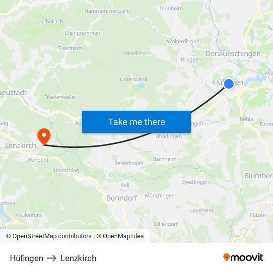 Hüfingen to Lenzkirch map