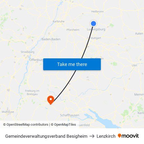 Gemeindeverwaltungsverband Besigheim to Lenzkirch map