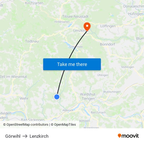 Görwihl to Lenzkirch map