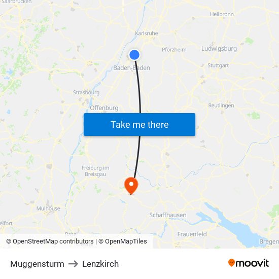 Muggensturm to Lenzkirch map