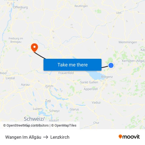 Wangen Im Allgäu to Lenzkirch map