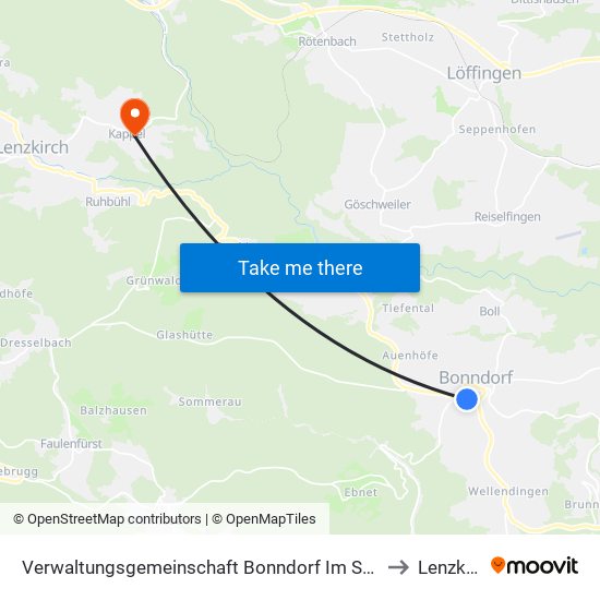 Verwaltungsgemeinschaft Bonndorf Im Schwarzwald to Lenzkirch map