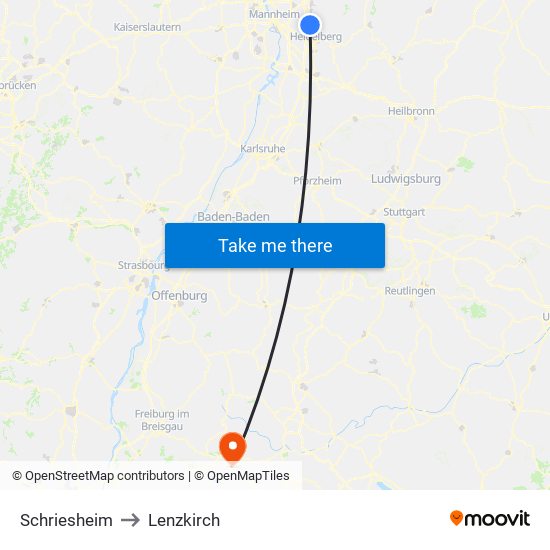 Schriesheim to Lenzkirch map