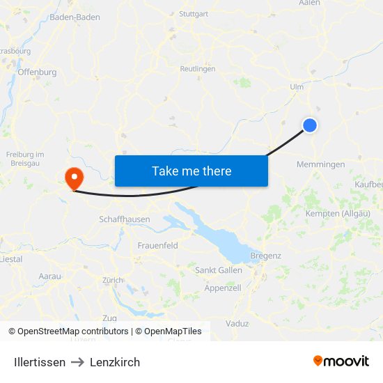 Illertissen to Lenzkirch map